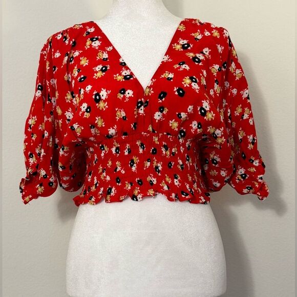 Faithfull The Brand Red Floral Crop Top Size 8 - Picture 2 of 14